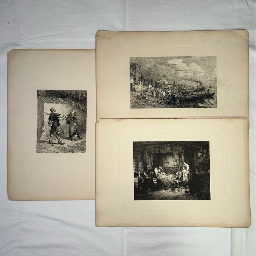 Set of 3 Antique European Etching.Forbidden Passage, On The Bosporus, Louis XIII